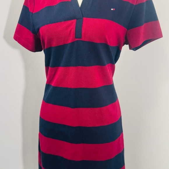Tommy Hilfiger Women's Bodie Fit Stripe Collared V-Neck Dress Short Sleeve M - Picture 2 of 10
